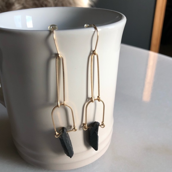 Brass & Black Crystal Earrings - Picture 1 of 3